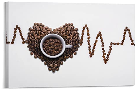 flechr Kaffeetasse, Kaffeetasse, Kaffeebohnen, Ecg-Kurven, Kunstwerke, Leinwand, Poster, Wandkunstdrucke, Zuhause, moderne Dekoration, 60 x 90 cm