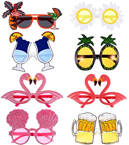 ABOOFAN Luau Party Sonnenbrille 8 Stück Hawaiianische Sonnenbrille Tropische Kostüm Requisiten Sommer Sonnenbrille Strandparty Dekoration Lustige Brille