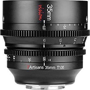 7artisans 35 mm T1.05 Weitwinkel-Objektiv mit großer Blende, kompatibel mit spiegelloser S0NY E-Mount, manueller Fokus, geringe Verzerrung, Mini-Kinoobjektiv, schwarz.