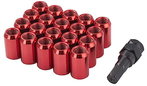 XRMXF 20 Stück Kegel 60° Schmal Sechskantschlüssel Stahl Lug Nuts M12 x 1,25 Radmuttern (Rot)