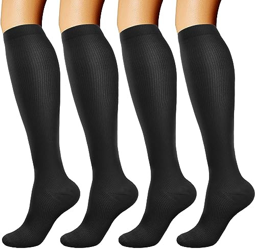 DRESHOW 4 Paar Kompressionsstrümpfe für Damen Herre Stützstrümpfe Kompressionssocken für Flug, Sport, Laufen, Radsport, Krankenschwester