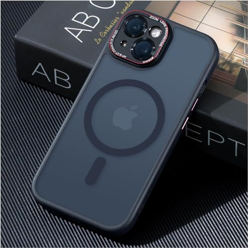 JUESHITUO for iPhone 15 Plus Case for MagSafe [Integrated Camera Lens Protection] [Mil-Grade Shockproof Defense] Translucent Matte Protective Cases iPhone 15 Plus Cover 6.7, Black