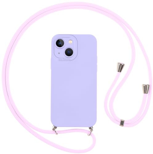 Vauki Case for iPhone 13 Mini with Cord, Case with Necklace – Neck Strap Rope – Silicone Case with Adjustable Chain for iPhone 13mini, Shoulder Strap – Purple