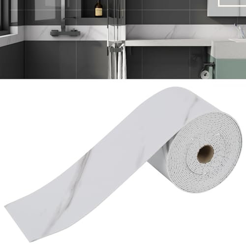 10cmx10m Rodapié Flexible Autoadhesivo, Blando Rodapie PVC Impermeable Brillante Zócalo Suave Borde de Papel Pintado Decoración (Blanco + Gris)