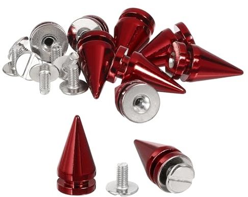 QUARKZMAN 16 Stück Kegel Spike Nieten, 10x20mm Schraubnieten für Lederhandwerk, Kleidung, Schuhe, Gürtel, Taschen (Leuchtendes Rot)