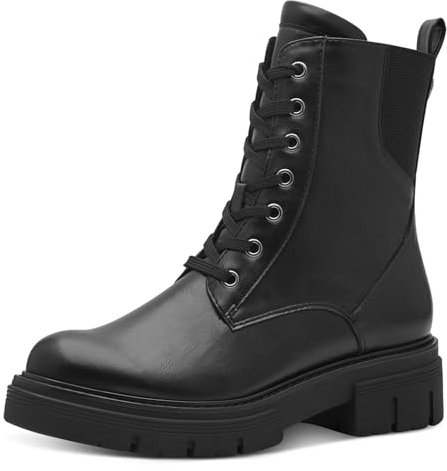 MARCO TOZZI Damen Stiefeletten zum Schnüren mit Blockabsatz mit Reißverschluss, Schwarz (Black), 38 EU