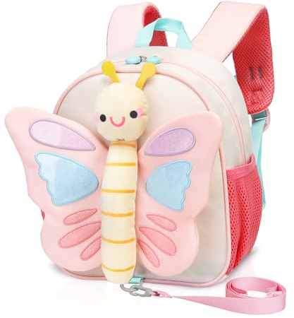 PROTAURI Rucksack Kinder für Mädchen, Kindergartenrucksack mit Brustgurt Kita Rucksack Leicht Tier ReiseReise Tasche für 2-6 Jahre (Rosa Schmetterling)