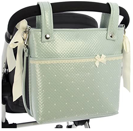 ROSY FUENTES Bolso para Silla de Paseo - Talega para Silla de Paseo Incluye Asa Larga para el Hombro, Bolsillos Interiores y Lazos - Limpieza Sencilla -Verde