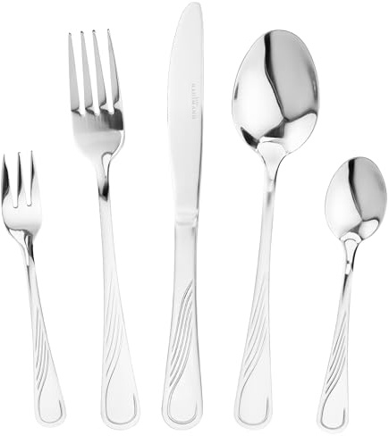 KARL HAUSMANN Cubertería 6 Personas, 30 Piezas Acero Inoxidable 18/0 - Juego de Cubiertos con Cuchillos Tenedores Cucharas Cucharillas y Tenedores de Postre, Pulido Brillante, Apto Lavavajillas