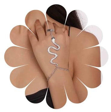 Xmsrn Vintage Schlange Finger Ring Armband Silber Sklavenarmband Handkette Punk Schlange Handgelenk Kette Armband Goth Serpent Hand Kette Armband Schmuck Für Frauen Und Mädchen (silber)