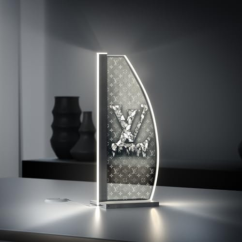 Luverre Tischlampe | LED-Leuchte | Glas-Leuchte mit Gravur für Nachttisch, Kommode, Wohnzimmer | Pop Art, Banksy, Kunst (Louis der Styler, Segel | anthrazit)