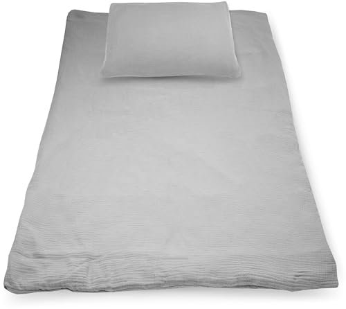 PinkZebra Bio-Baumwolle-Musselin Kinderbettwäsche Set 100 x 135 cm + 40 x 60 cm, Bettwäsche für Mädchen & Jungs, GOTS-Zertifizierung, Made in EU, Grau