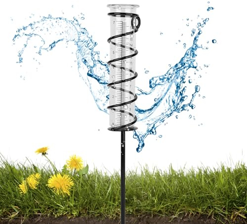 Viitech 7 Inch Rain Gauge with Stake Spiral, Measuring Capacity Outdoor Glass Rain Gauge, Garden Water Rain Measure Water Measuring Cup for Garden Yard Lawn Patio