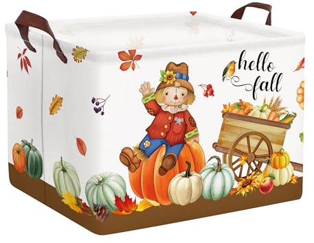 Clastyle 36L Groß Vogelscheuche Truthahn Ernte Weiß Kinder Aufbewahrungskorb mit Henkel Rechteckig Spielzeug Kleidung Aufbewahrungsbox für Kinderzimmer Bad