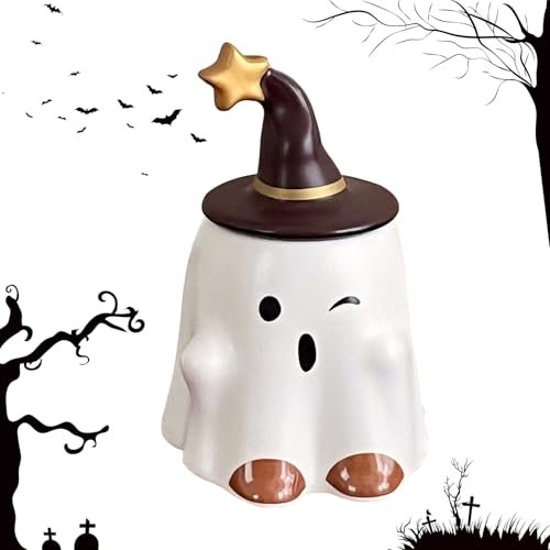 Taza de café de cerámica, taza de Halloween, taza de fantasmas, sombrero de estrella de color café, taza de espíritu intermitente, fiesta de regalo divertida, taza de café de Halloween para niños,
