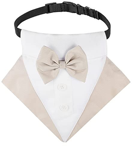 BT Bear Hunde-Smoking-Bandana, Halsband mit Fliege, verstellbar, mit Schleife, Halstuch für mittelgroße und große Hunde, Hochzeiten, Geburtstage, Partys, Beige, Größe L