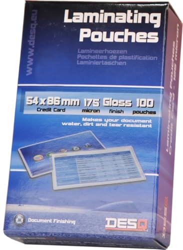 DESQ® Laminierfolien - Kreditkarte, 175 Mikron, Glänzend, mit abgerundeten Ecken, Laminiertaschen, 100 Stück, 54 x 86 mm, Premium