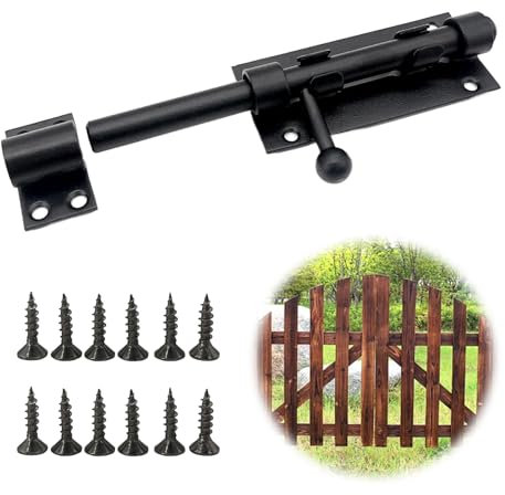 Vordpe Pestillo de perno de acero inoxidable 304, longitud 16 cm, grosor de 12 mm, cerrojo para puerta de jardín, color negro, con 12 tornillos, pestillo de puerta de acero inoxidable para puerta,