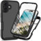 Lvnarery For iPhone 16 Case with Built-in Screen Protector Military Grade Shockproof Clear Cover 360° Full Body Protective Rugged Bumper Phone Case for iPhone 16 Black