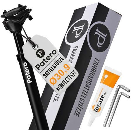 Patero Gefederte Sattelstütze - Aluminium, 30,9 mm Durchmesser, 125 kg Traglast, Komplettset mit Montageanleitung & -zubehör für E-Bike, MTB, City Bike oder Rennrad