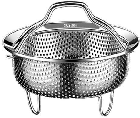 Metal Steamer Basket - Steam Basket for Cooking | Pot Insert Steamer Basket Rice Washer | Vegetable Steamer Tray | Food Steamer Basket with Handle and Base Leg for Pressure Cookers