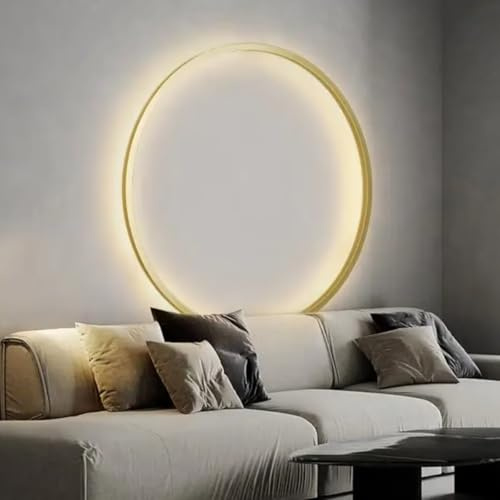 AstrizLamp Kreis Wandleuchte 50cm Gold Minimalistische Runde Wandlampe Große Indirektes Licht Dimmbar USB Wohnzimmer LED Ring Wandleuchten mit Stecker, für Geschäft Büro Cafe Flur Arbeitszimmer
