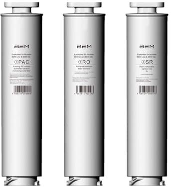 BEM 3er-SET (RO, PAC und SR) Ersatzfilter für BEM LINA und IDA Wasserfilter, Filterkartuschen, Polypropylen-/ Baumwollstab mit Aktivkohle, Umkehrosmose, Komposit- Kohlenstoffstab