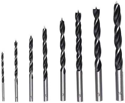 Foyscr Lot de 8 forets à bois 3 mm/4 mm/5 mm/6 mm/7 mm/8 mm/9 mm/10 mm, 8 embouts de forage à bois, kit de bord de coupe, acier au carbone professionnel, propre et efficace