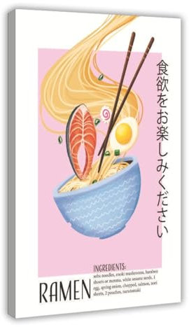Ramen Leinwandposter Japanische Küche für Küche, Essen, Gourmet 22, Wandkunst, Dekordruck, Bild Gemälde für Wohnzimmer, Schlafzimmer, Dekoration, Rahmen: 40 x 60 cm