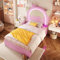 Merax Kinderbett 90x200 Polsterbett mit LED, Einzelbett Bettgestell mit 2 Schubladen, Einzelbett Bettgestell mit Lattenrost und Cartoon Kopfteil, Einhornform, PU, Rosa, Ohne Matratze