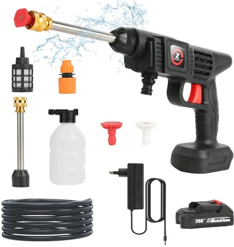 Cordless Pressure Washer, 21V 35 Bar Portable Pressure Washer with 6000mAh Battery, Battery Powered High Pressure Power Washer with 5M Hose for Car, Patio, Garden, Fence, Pool