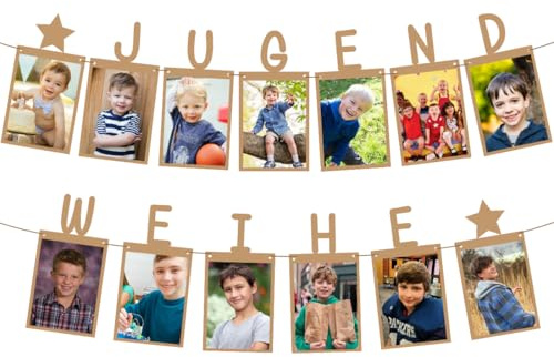 Jugendweihe Fotogirlande, Jugendweihe Deko, Kraftpapier Fotobanner 1 bis 13 Jahre, Hängende Wanddekoration für Mädchen Junge Jugendweihefeier