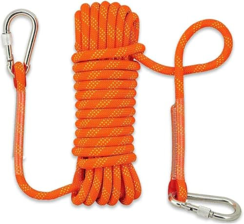 Cordes D’Escalade 10mm 50m, Corde De Sauvetage De Sécurité D’évacuation en Cas D’Incendie Extérieure, Corde De Descente pour L’Alpinisme, Protection Techniqu, Orange, 20m