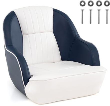 HOMASIS Sedia da Barca Imbottita con Schienale e Braccioli, Sedile per Barca Impermeabile in PVC e Schiuma, Sedile Sup Universale, Portata Fino a 150 kg (Bianco + Blu, 55 x 59 x 51 cm)