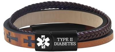 Zircobic Medizinische Alarmarmbänder Herren Geflochtenes PU-Leder Kreuz Design Lasergraviertes Medizinisches ID Wasserdicht Leicht Für Outdoorsport Täglicher Gebrauch Anpassbar