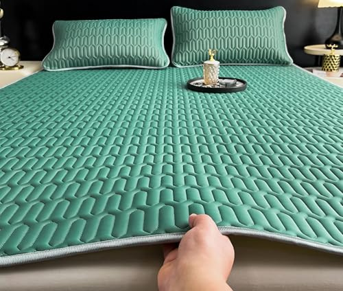 YSPZDQ Kühlend Matratzenschoner, Atmungsaktive Matratzenauflage, Bequem matratze, Weich matratzenhülle, Waschbar für Zuhause und Wohnheim(Green,200x220cm)