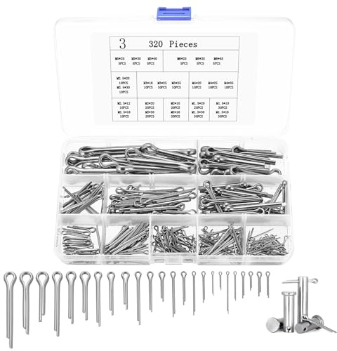 320 Stück Splinte Sortiment, Sicherungssplint Klappsplinte Sortiment, Edelstahl Federstecker Set, Federsplinte Clips für Autos Wohnmobile Gartengeräte(24 Größen)