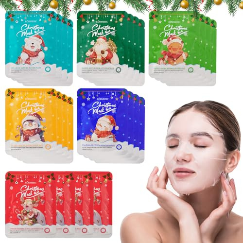 Gesichtsmaske Weihnachten Feuchtigkeitsspendende Gesichtsmasken Set Tuchmasken Gesicht Maske Gesichtsmaske Frauen Adventskalender Skin Care Weihnachten Geschenk für Freunde und Familie,24 Stück