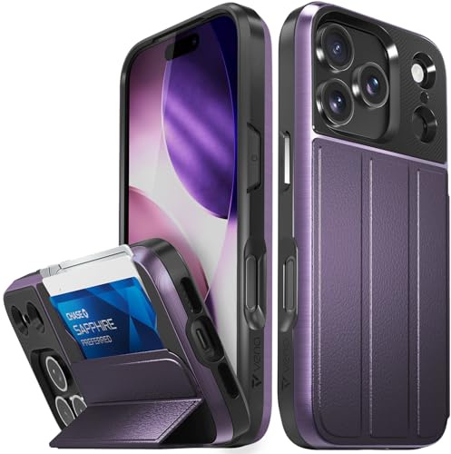 VENA vCommute for iPhone 17 Pro Wallet Case, [Military Grade Drop Protection] Flip Leather Cover Slot Card Holder with Kickstand - Purple