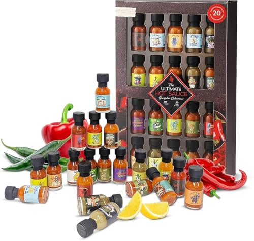Ultimate Hot Sauce Gift Set - Chilli Sauce Sampler Collection of 20 Hot Sauces Set. Spicy Food Lover Gift for Stocking Fillers, Gifts for Women also Birthday Gifts for Men