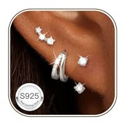 ZNBOH 3 Paires Boucles d'oreilles Argent 925 Femme Fille Clou d'Oreilles | Creoles Plaqués Or 18 Carats,Hypoallergénique,Zirconium Papillon Trefle,Piercing Helix Cartilage Boucle Oreille,Cadeau Bijoux