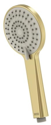Bristan Round 3-Function Shower Handset, Easy Clean Nozzles, Brushed Brass Finish