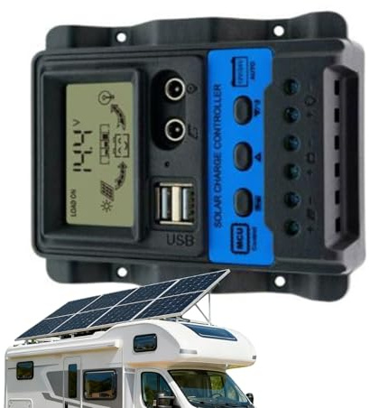 Solar Charge Controller | 12V/24V Roof Voltage Regulator 30A Double USB Port Panel With LCD Display For Home RV Marine Ship Yacht Workshop