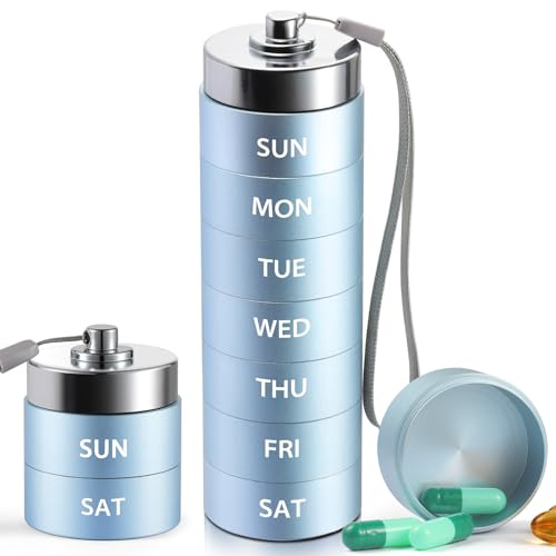 OUVBTX Tablettenbox 7 Tage aus Aluminium - XL Große Kapazität Pillendose 7 Tage, Wasserdicht & Staubdicht Medikamentendosierer Metall, Wochendosierer für Vitamine & Fischöl