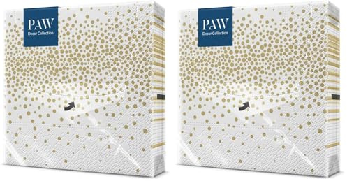 PAW - Servietten 3-lagig (33 x 33 cm) I 20 Stück I Perfekt für Geburtstage, Partys, Hochzeiten, Kommunion und Feiern I Papierservietten Bunt - Klassisch, Eleganz, Punkte, Gold I Confetti