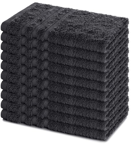 Lavea® 10er Set Gästehandtücher 30x50 cm – Anthrazit | Weiche & Saugstarke Gästetücher aus 100% Baumwolle, Frottierserie Elena, Waschbar 60°C, Trocknergeeignet
