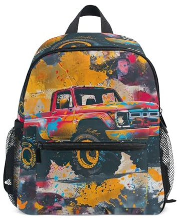 GAIREG Grunge Monster Truck Kleinkind Junge Rucksack mit Namensschild Vorschule Kindergarten Rucksäcke, Grunge Monster Truck, 6-8 Years, Niedliche Rucksäcke