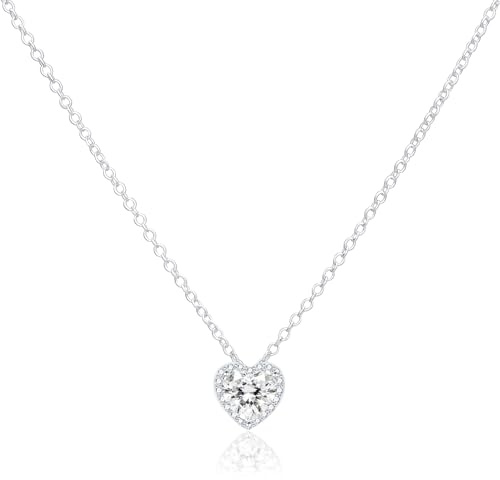 Birthstone Necklace for Women, S925 Sterling Silver Love Heart Diamond Pendant Birthstone Necklace Jewelry Birthday Gifts for Women Teen Girls