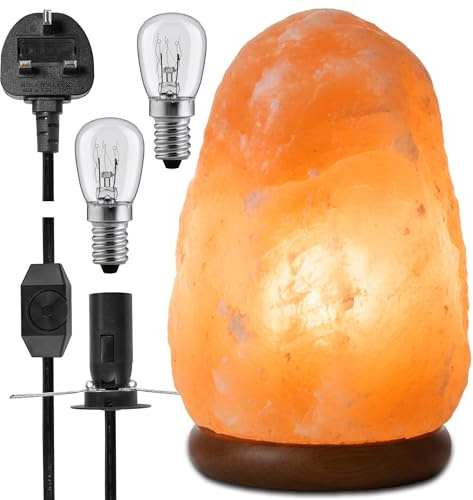 ONEX 2–3KG Natural Himalayan Salt Lamp with Dimmer Switch & 2 Bulbs – Hand Carved Crystal Rock Lamp on Wooden Base – Warm Ambient Night Light for Bedroom, Living Room & Office (2-3kg-1Piece)