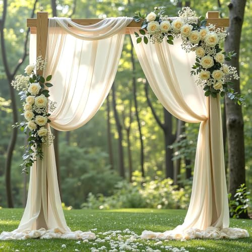 LINYIJOY Hochzeitsbogen Gardinen Beige 75x600cm Chiffon Stoff Meterware Tüll Vorhang Querbehang Deko für Traubogen Hochzeit Hintergrund Party Fotografie Zeremonie Weich Fließend Elegant Hochzeitsdeko